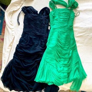 Pair of Vintage Silk Chiffon Ruched Dresses